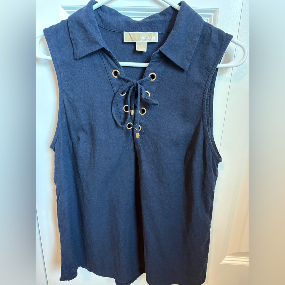 Michael Kors Dark Blue Lace-Up Blouse
